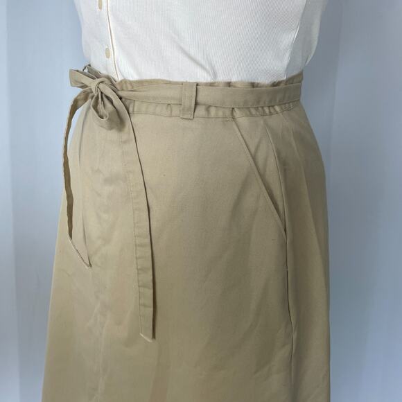 Vintage Wrangler Skirt Size 14 Khaki Tan A Line Midi High Rise Minimalist Retro - Picture 6 of 16